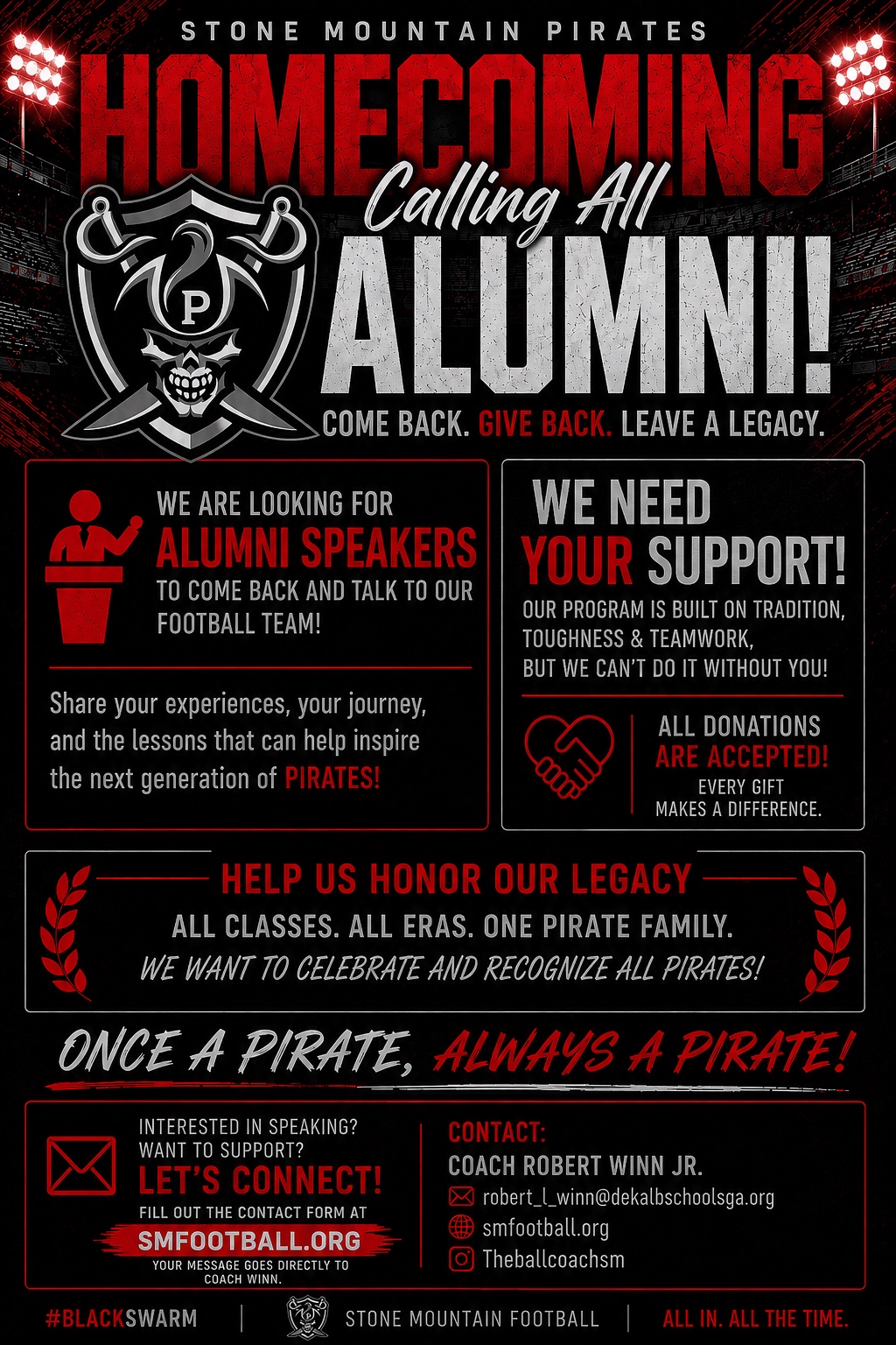 Stone Mountain Pirates homecoming and alumni legacy graphic